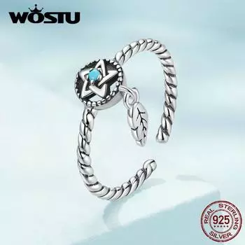 WOSTU 925 Серебряное кольцо «Ловец снов» с полой звездой, бирюзовым, нежное, простое, гипоаллергенное, массивное кольцо, ювелирное изделие, подарок 925 silver
