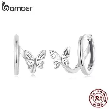 WOSTU Серьги-кольца из стерлингового серебра 925 пробы с бабочками, модные вечерние аксессуары, серьги-кольца для женщин и девочек, ювелирные украшения 13*7mm