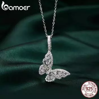 WOSTU 925 стерлингового серебра бабочка кулон сияющий кулон кубический цирконий покрытый белое золото для женщин девушки ювелирные украшения 30*21mm