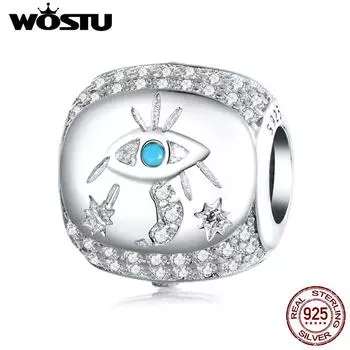 WOSTU 925 стерлингового серебра Классический синий Lucky Symbol Шарм Бисер Pendent Женская подгонка Оригинальный DIY Браслет Браслет Ювелирные изделия Подарок 925 silver