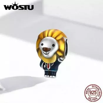 WOSTU эмаль милый синий костюм Лев мэр стерлингового серебра 925 пробы бусины подходят браслет ювелирные изделия 925 silver