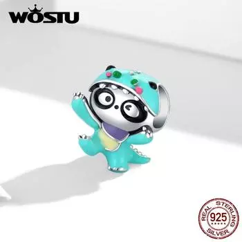 WOSTU эмаль мультфильм мятно-зеленое пальто панда стерлингового серебра 925 пробы бусины подходят браслет ювелирные изделия