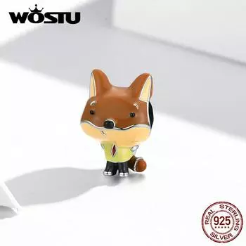 WOSTU эмаль Naughty Fox Student стерлингового серебра 925 пробы подвесные бусины подходят для браслета ювелирных изделий 925 silver