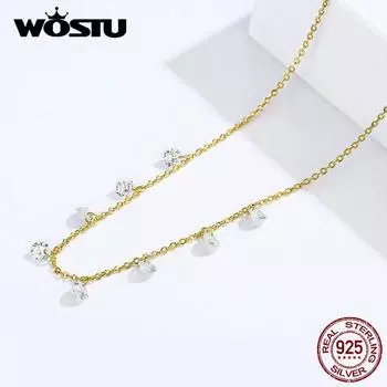 WOSTU Аутентичное ожерелье из стерлингового серебра 925 пробы с маленьким цирконом, простой дизайн, ожерелье розового золота
