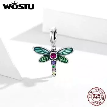 WOSTU Аутентичное серебро 925 пробы с блестящей подвеской в виде стрекозы для оригинального серебряного браслета или ювелирного браслета «сделай сам» 925 silver