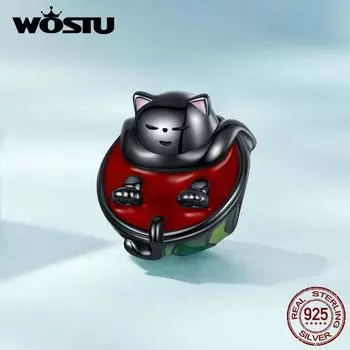 WOSTU Аутентичные бусины из стерлингового серебра 925 пробы с изображением кота и арбуза, подходят для женщин, браслет и браслет, ювелирные украшения 925 silver