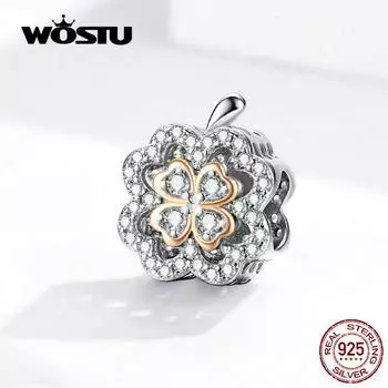 WOSTU Аутентичные изделия из стерлингового серебра 925 пробы, бусины клевера на удачу, подвеска, подходящая для оригинального браслета