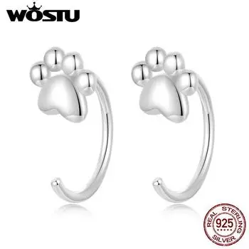 Серьги-гвоздики WOSTU из настоящего стерлингового серебра 925 пробы в минималистском стиле с лапками для домашних животных, гипоаллергенные серьги для женщин и девочек, ювелирные изделия в подарок SCE1760