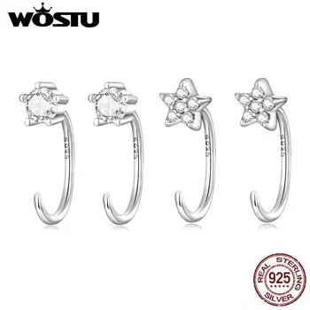 WOSTU Аутентичные серьги из стерлингового серебра 925 пробы с простыми звездами для женщин, серьги со сверкающим цирконом B