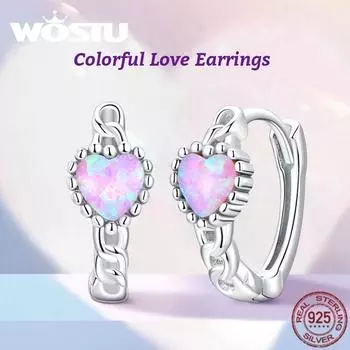 WOSTU Аутентичные серьги из стерлингового серебра 925 пробы, нежные милые красочные серьги «Любовь» для женщин, ювелирные изделия в подарок 925 silver