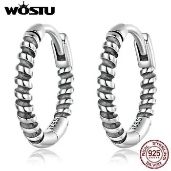WOSTU Аутентичные серьги из стерлингового серебра 925 пробы с простой резьбой и пряжками для женщин, ювелирные серьги 925 silver