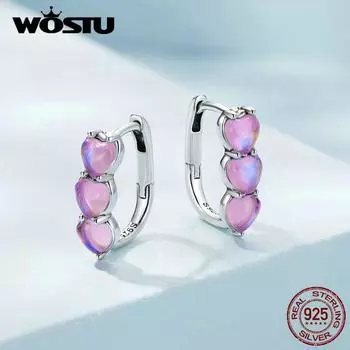 WOSTU Аутентичные серьги из стерлингового серебра 925 пробы, нежные милые розовые серьги «Любовь» для женщин, ювелирные изделия в подарок 925 silver