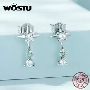 WOSTU Аутентичные серьги из стерлингового серебра 925 пробы со звездами для женщин, ювелирные изделия, блестящие циркониевые серьги-капли, свадебный подарок 925 silver