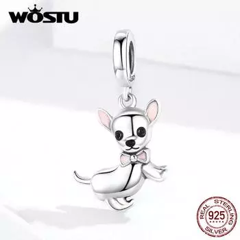 WOSTU Аутентичные стерлингового серебра 925 пробы с собакой чихуахуа, подвеска, подходит для оригинального браслета, бусины «сделай сам»
