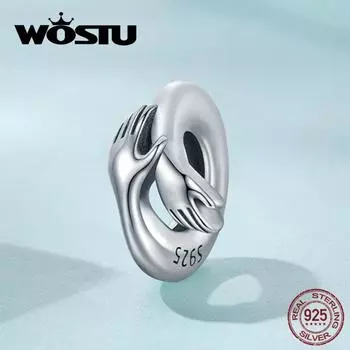 WOSTU Аутентичные стерлингового серебра 925 пробы, серебряные силиконовые обнимающие бусины для женщин, ювелирные украшения 925 silver