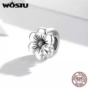 WOSTU Аутентичные ювелирные изделия из стерлингового серебра 925 пробы, очаровательные бусины с цветущим цветком для оригинального серебряного браслета и браслета, ювелирные изделия своими руками 925 silver