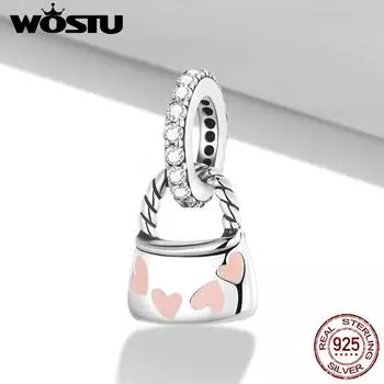 WOSTU Аутентичный стерлингового серебра 925 пробы изысканный розовый Love Bag Подвеска подходит для женщин Оригинальный браслет и браслет Изящные ювелирные изделия в подарок 925 silver