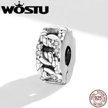 WOSTU блестящие стразы в стиле ретро, стерлинговое серебро 925 пробы, цепочка-зажим, бусины подходят для оригинального браслета, DIY ювелирные украшения 925 silver