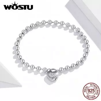 WOSTU браслет-цепочка из бисера, стерлинговое серебро 925 пробы, простая цепочка любви, женские модные базовые браслеты, ювелирные изделия, подарок 17 серебряный