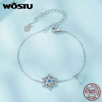 WOSTU браслет из стерлингового серебра 925 пробы со снежинкой, ледяной цветок, звено цепи с платиновым покрытием для женщин, ювелирные изделия 925 silver
