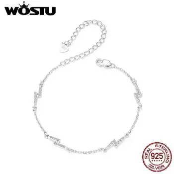 WOSTU Браслет-молния из стерлингового серебра 925 пробы с цирконом, идеальный подарок для женщин, ювелирных украшений для маленьких девочек, модные аксессуары BSB181