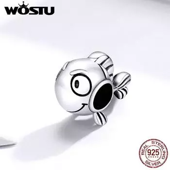 WOSTU бусины в виде рыбы, 100% стерлингового серебра 925 пробы, тропические подвески в виде рыбы-клоуна, подходят для браслетов-подвесок 925 silver