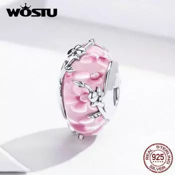 WOSTU Classic 100% стерлинговое серебро 925 пробы розовые стеклянные бусины фаленопсис подходят к оригинальному браслету