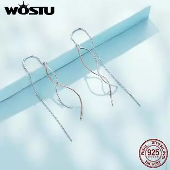 WOSTU Длинные серьги-гвоздики с кисточками, женские серьги-гвоздики с подкладкой из стерлингового серебра 925 пробы, розовое золото, двухцветные серьги-гвоздики, простой ювелирный подарок 925 silver