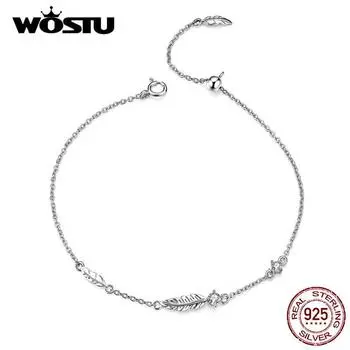 WOSTU Европейский стиль браслеты с перьями стерлингового серебра 925 пробы CZ камень звено цепи женские серебряные украшения