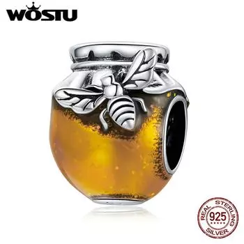 WOSTU имитация красочной банки с медом, эмаль, подвеска из стерлингового серебра 925 пробы, бусина для женщин, ювелирные украшения 925 silver