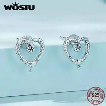 WOSTU из натурального стерлингового серебра 925 пробы, винтажные серьги-гвоздики в виде змеи, персонализированные серьги-гвоздики в стиле панк, ювелирные украшения, подарок на вечеринку 925 silver