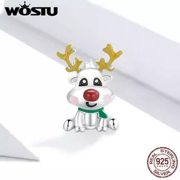 WOSTU из стерлингового серебра 925 пробы, милые бусины с оленями, рождественский шарм, подвеска, подходящий оригинальный браслет, ожерелье, удачные украшения 925 silver