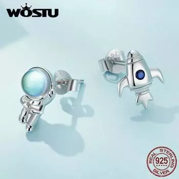 WOSTU из стерлингового серебра 925 пробы, милые асимметричные серьги с изображением космонавта и космического корабля для женщин, ювелирные изделия, подарок на день рождения 925 silver