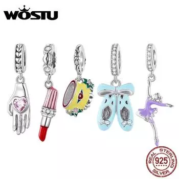 WOSTU из стерлингового серебра 925 пробы, подвеска на ладонь, балетки и обувь для девочек, бусины подходят для женщин, браслетов и браслетов «сделай сам», ювелирные изделия B