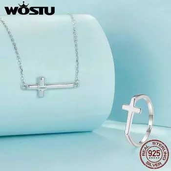 WOSTU из стерлингового серебра 925 пробы, простое кольцо на палец с крестом для женщин, повседневная одежда, комплект ювелирных изделий, подарок 6