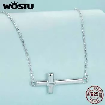 WOSTU из стерлингового серебра 925 пробы, простой кулон с крестом, ожерелье для женщин, повседневная одежда, защита, циркониевые звенья цепи, семейные украшения, подарок для девочек 925 silver