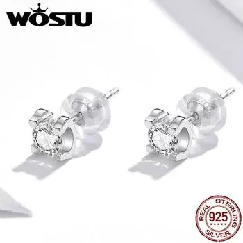 WOSTU из стерлингового серебра 925 пробы, простые серьги с цирконом, эффектные женские гипоаллергенные серьги с CZ 925 silver серебряный