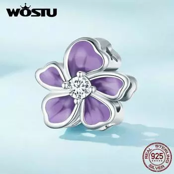 WOSTU из стерлингового серебра 925 пробы с фиолетовым цветком, подвески из бисера для женщин, подходят для оригинального браслета, ожерелье «сделай сам», элегантные вечерние ювелирные изделия, подарок 925 silver