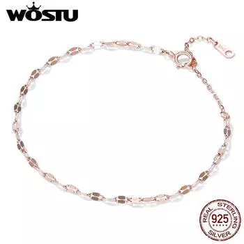 WOSTU из стерлингового серебра 925 пробы, универсальный глянцевый браслет для девочек, модная женская базовая цепочка, ювелирные изделия, подарок на вечеринку 925 silver