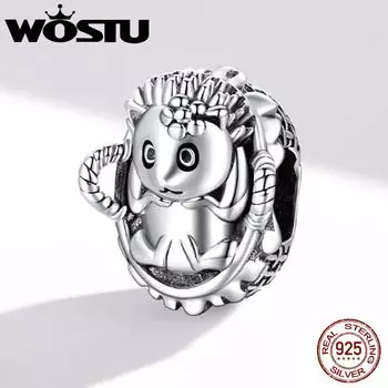 WOSTU Изысканная детская цветочная корзина с ежиком из стерлингового серебра 925 пробы, очаровательные бусины, подходят к оригинальному браслету, подвеске, ювелирные украшения 925 silver