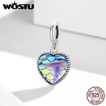 WOSTU Изысканная красивая подвеска из стерлингового серебра 925 пробы с рыбьей чешуей, подходит для браслета, ювелирных украшений 925 silver