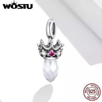 WOSTU Изысканная подвеска-корона для оригинального браслета, стерлинговое серебро 925 пробы, прозрачный кристалл, изготовление ювелирных изделий 925 silver