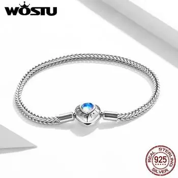 WOSTU изысканный браслет из стерлингового серебра 925 пробы с лунным камнем в форме сердца, звено цепи Foxtail, подходит для браслета, ювелирные украшения 17cm