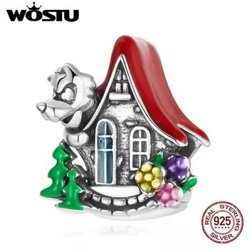 WOSTU изысканный интересный сказочный домик из стерлингового серебра 925 пробы, подвеска из бисера для женщин, изысканные рождественские украшения 925 silver