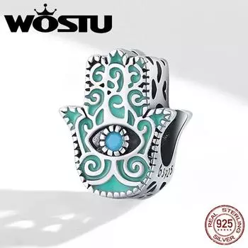 WOSTU изысканный мятно-зеленый глаз Фатимы ретро-узор из стерлингового серебра 925 пробы Шарм-бусина для ювелирных изделий своими руками в подарок 925 silver