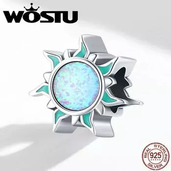 WOSTU Изысканный светло-голубой опал, маленькая бусина в форме солнца из стерлингового серебра 925 пробы для ювелирного подарка своими руками 925 silver