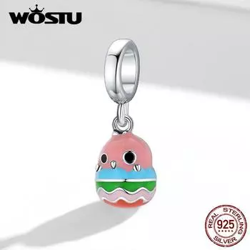 WOSTU Эмаль Fun Wave Юбка Птица Стерлингового Серебра 925 пробы Подвеска-подвеска подходит для браслета Изящные ювелирные изделия 925 silver
