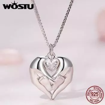 WOSTU Ювелирное Изделие на День Матери, Подарок, Стерлинговое Серебро 925 пробы, Ожерелье с подвеской в форме детского следа, открывающаяся цепочка в форме сердца, ожерелье для влюбленных 925 silver