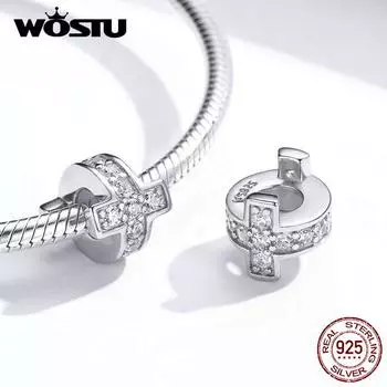 WOSTU Классические Аутентичные бусины-крестики из стерлингового серебра 925 пробы, подвеска, подходит для оригинального браслета-подвески и браслета HCC2292