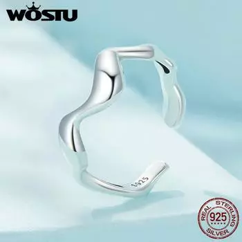 WOSTU кольцо из стерлингового серебра 925 пробы, минималистское кольцо с волнистыми каплями, полированное, устойчивое к потускнению, удобное регулируемое кольцо для женщин 925 silver
